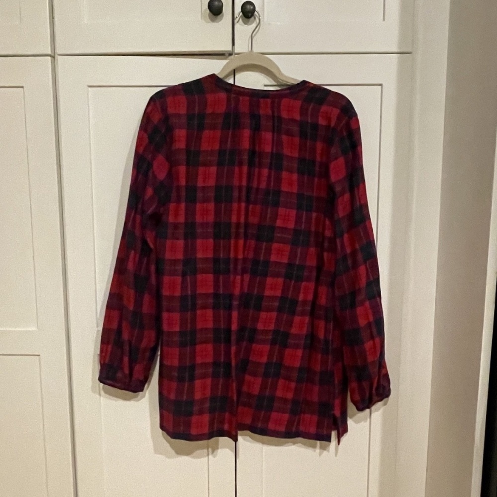 Women's Lands End Red plaid 100% Cotton Tunic Blouse Size Large - Picture 3 of 4